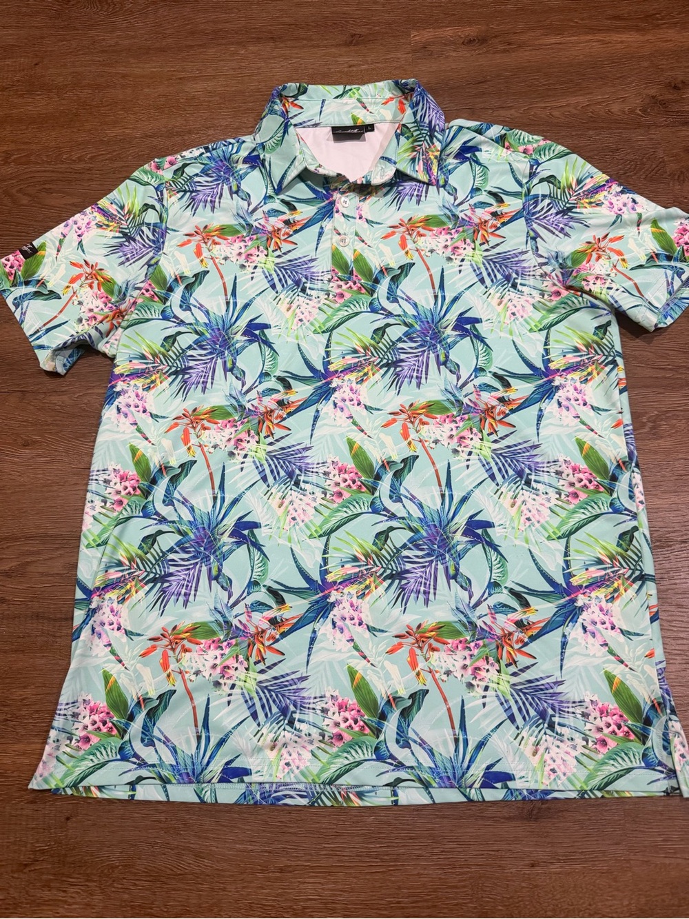 Sunday Swagger Tropical Floral Performance Golf Polo Shirt Men’s Large Stretch